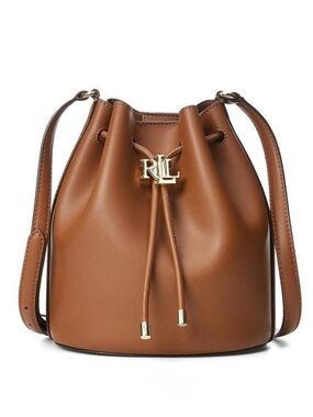 Ralph Lauren Brown Leather Drawstring Bucket Crossbody